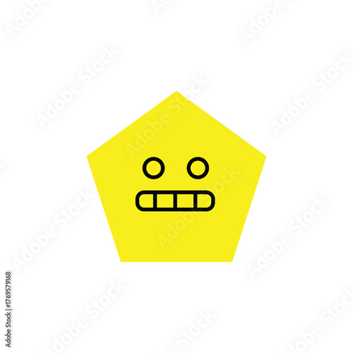 A yellow pentagon-shaped character with a quirky toothy grin. Ideal for fun cartoons, geometric branding, and playful digital art.