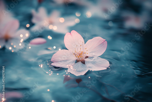 Floating Sakura Blossom on Gentle Water