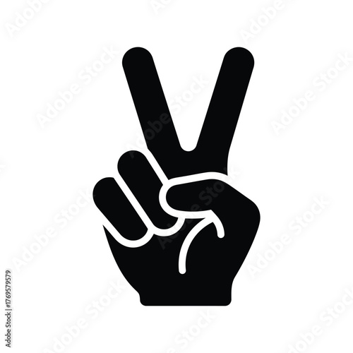 Hand gesture peace sign victory symbol silhouette isolated simple minimalist graphic element isolated on white background