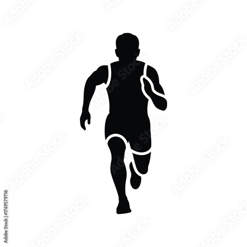 Athletic runner silhouette focused on sprinting and competition fitness isolated on white background