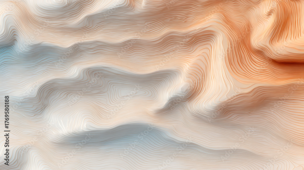 Naklejka premium Topographic seamless map pattern with contour lines. Vector mountain texture of organic terrain with geographic elevation design. Hiking trail and tree outlines form tileable nature wallpap 33665809 1