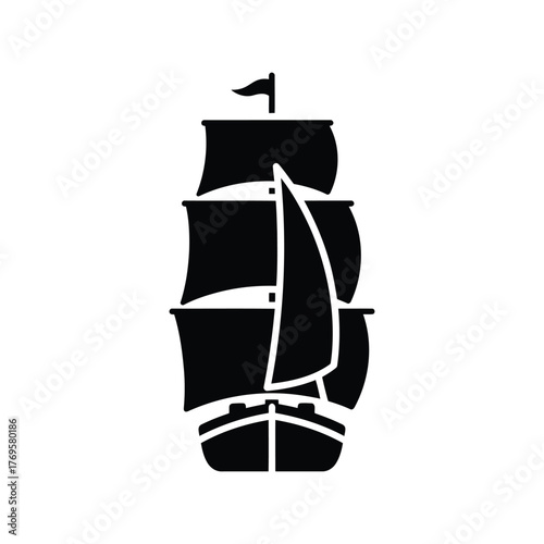 Classic tall ship silhouette nautical adventure maritime exploration sailing vessel voyage illustration isolated on white background