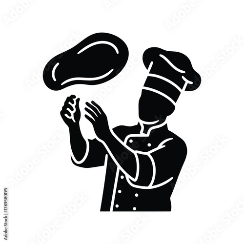 Skilled chef making pizza dough flying high kitchen professional food preparation icon isolated on white background