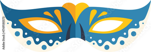 Blue and yellow carnival mask with floral decoration celebrating mardi gras