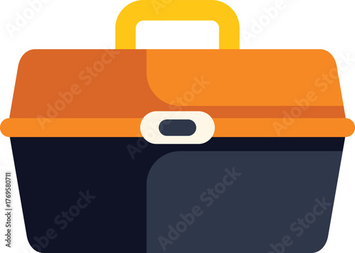 This illustration shows a simple plastic tool box with a yellow handle and a latch closure, isolated on white