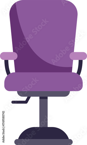 Modern purple office chair with armrests is standing on a white background