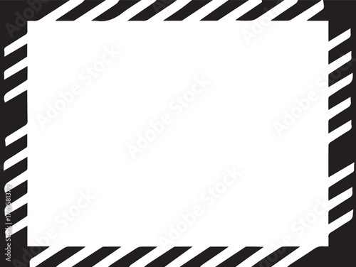 Black and white diagonal stripe border with a blank white square in the center
