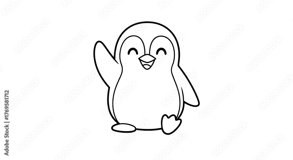Naklejka premium Adorable Penguin Illustration - A Cheerful Cartoon for Childrens Designs.
