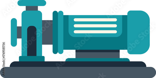 Water pump installing on platform for pipeline system building, industrial object isolated on white background