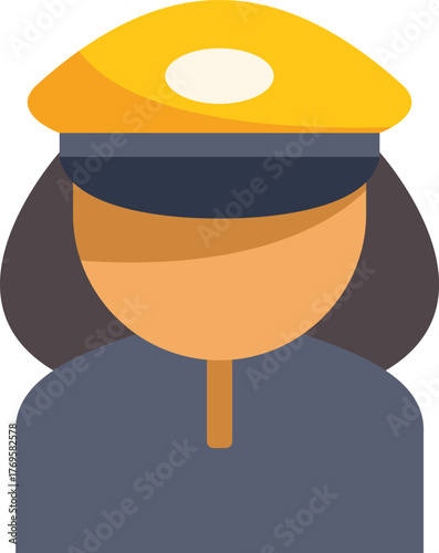 Faceless female airport staff avatar icon wearing a blue uniform and a yellow hat