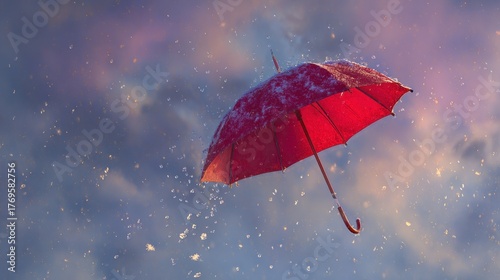 Calm and Cosy Scene with Umbrella Amid Gently Falling Snow