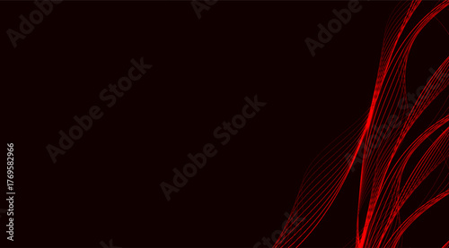 Elegant red curves cascade against a deep black background, creating a modern and sophisticated abstract design with flowing lines and dynamic movement showcasing sleek and stylish visual appeal