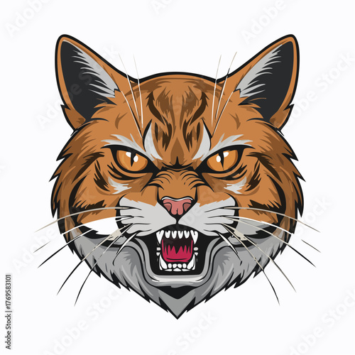 Vector illustration of a ferocious wildcat head snarling with aggression, a powerful feline mascot symbol for a sports team or emblem design