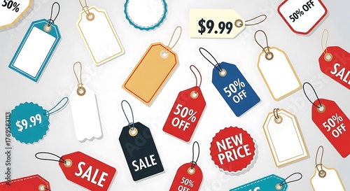 Assorted Sale Tags with Discounts and Price Points.