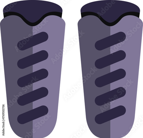 Pair of grey shin pads protecting legs during sport activities, isolated illustration in flat style on white background