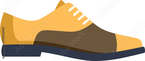 Side view of a yellow and brown leather shoe with laces, showcasing a classic and stylish footwear option