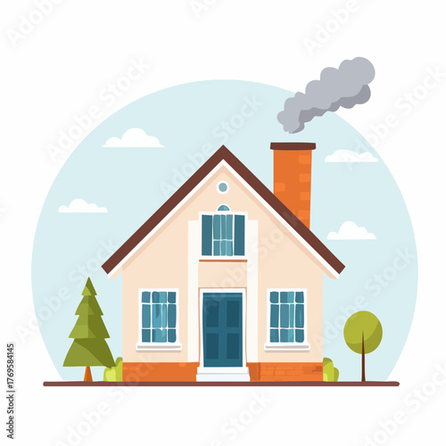 Cute house with smoking chimney illustration
