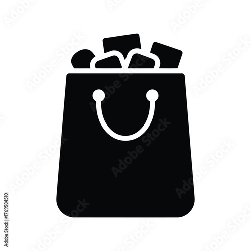 Simple shopping bag icon with contents filled filled filled isolated on white background