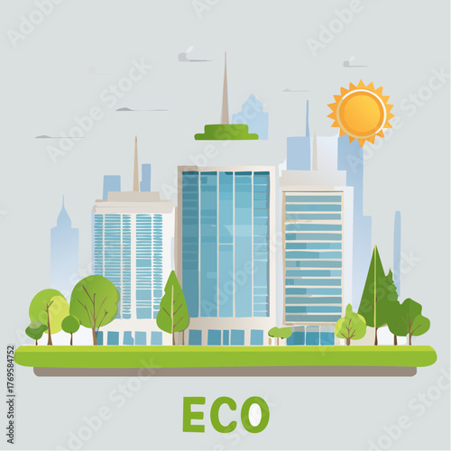 Concept of a sustainable future city, blending modern architecture with green spaces and eco-friendly urban planning