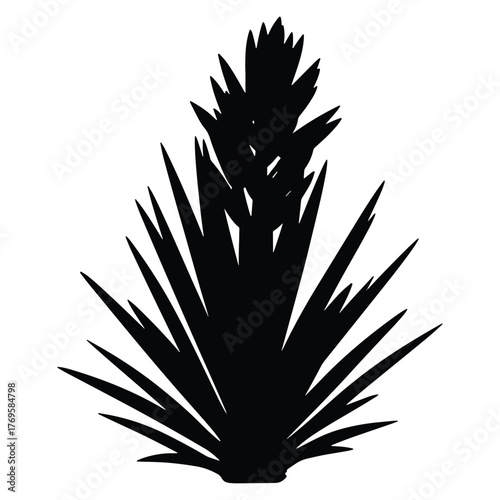 Elegant black silhouette of yucca plant against a pristine white background