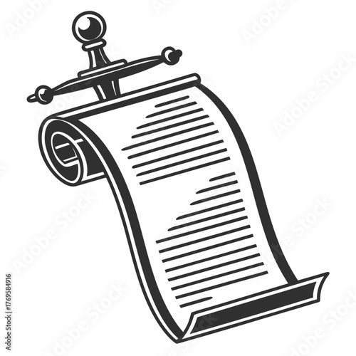Ancient scroll document pierced by a medieval sword symbolizing law justice or historical records
