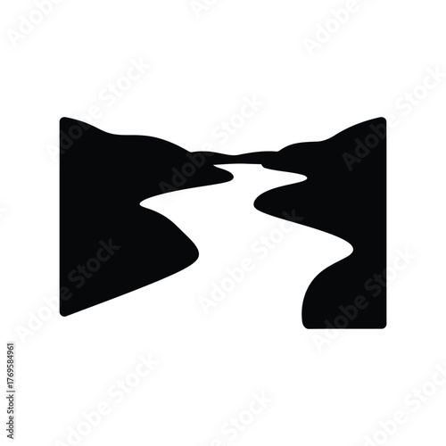 Abstract silhouette landscape river valley flowing water nature graphic design symbol isolated on white background