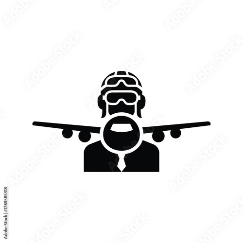 Pilot icon silhouette airplane wings aircraft aviation transport vector graphic art isolated on white background