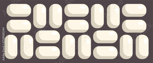 Blister pack with white oblong pills arranged in an interlocking pattern, representing medicine, healthcare, or pharmaceuticals