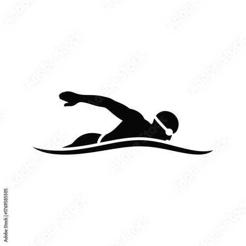 Silhouette of a swimmer in freestyle stroke moving through water waves athletic healthy lifestyle concept isolated on white background