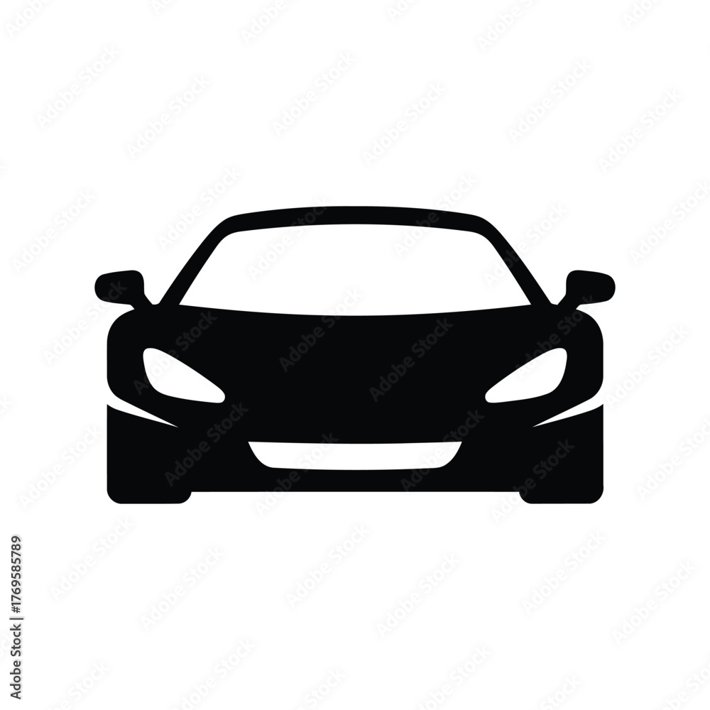 Obraz premium Sleek modern sports car icon silhouette front view vector illustration for automotive brands isolated on white background