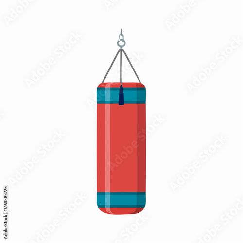 Vibrant red and blue punching bag, a classic piece of fitness equipment for boxing and martial arts training, symbolizing strength and dedication in gym workouts