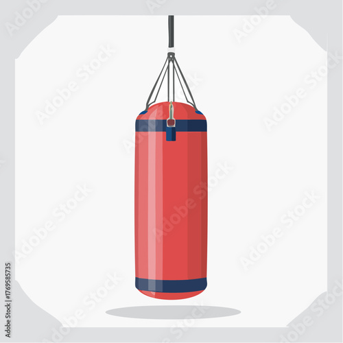 Fitness and combat sports concept with a red punching bag for boxing and workout training. Vector graphic illustration isolated on a white background