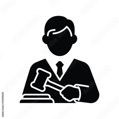 Judge gavel icon symbol law justice courtroom legal decision authority verdict court lawsuit court order isolated on white background