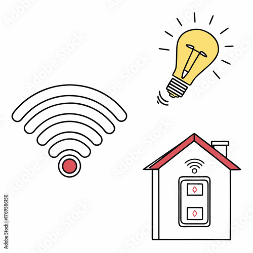 Smart home technology concept with wi fi signal light bulb and house icon representing connectivity