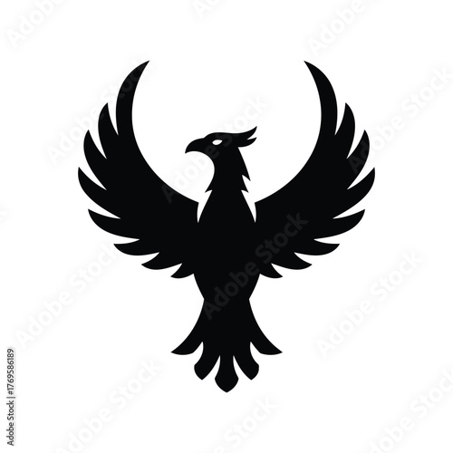 Majestic silhouette of a phoenix spreading its wings rising symbolizing rebirth power and mythical legend isolated on white background