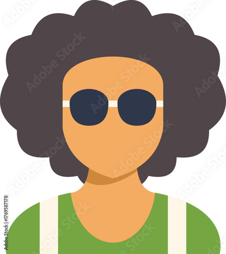 Stylish avatar showcasing a cool person with sunglasses and a voluminous afro hairstyle, perfect for profile pictures or online representations