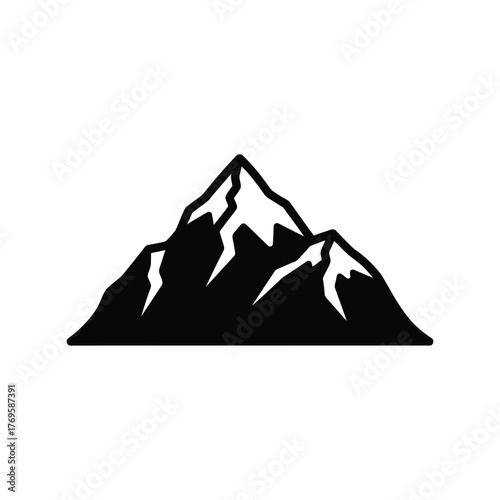 Vector silhouette mountain peaks majestic summit icon for adventure nature exploration graphics isolated on white background