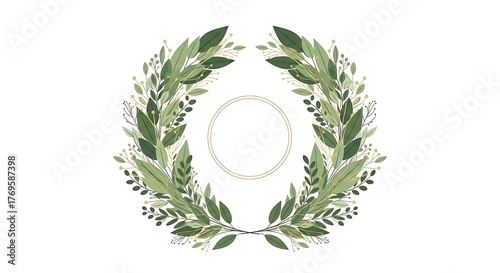 Elegant Green Leaf Wreath Frame for Invitations and Celebrations.