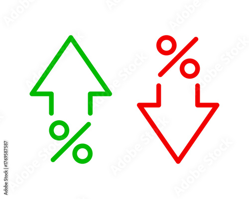 Green up arrow and red down arrow percentage icon set