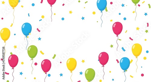 Festive Celebration - Colorful Balloons and Confetti Background for Joyful Occasions.