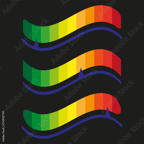 Wavy gradient bars. Rainbow color scale. Measurement Vector symbol. Level indicator set.