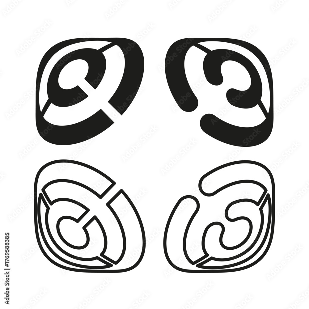 Obraz premium Abstract logo symbols. Organic circle shapes. Black line design. Vector emblem collection.