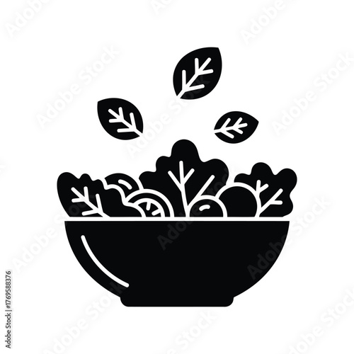 Fresh salad bowl icon healthy food ingredient line art simple clean design isolated on white background