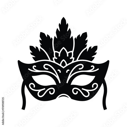 Elegant ornate masquerade mask silhouette festive venetian party accessory for celebrations isolated on white background