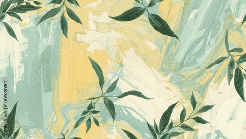 Soft brushstrokes whisper among tender greens and gentle hues, creating a calm, poetic rhythm.
This elegant pastel design blends art and nature, perfect for refined brands and delicate collections.