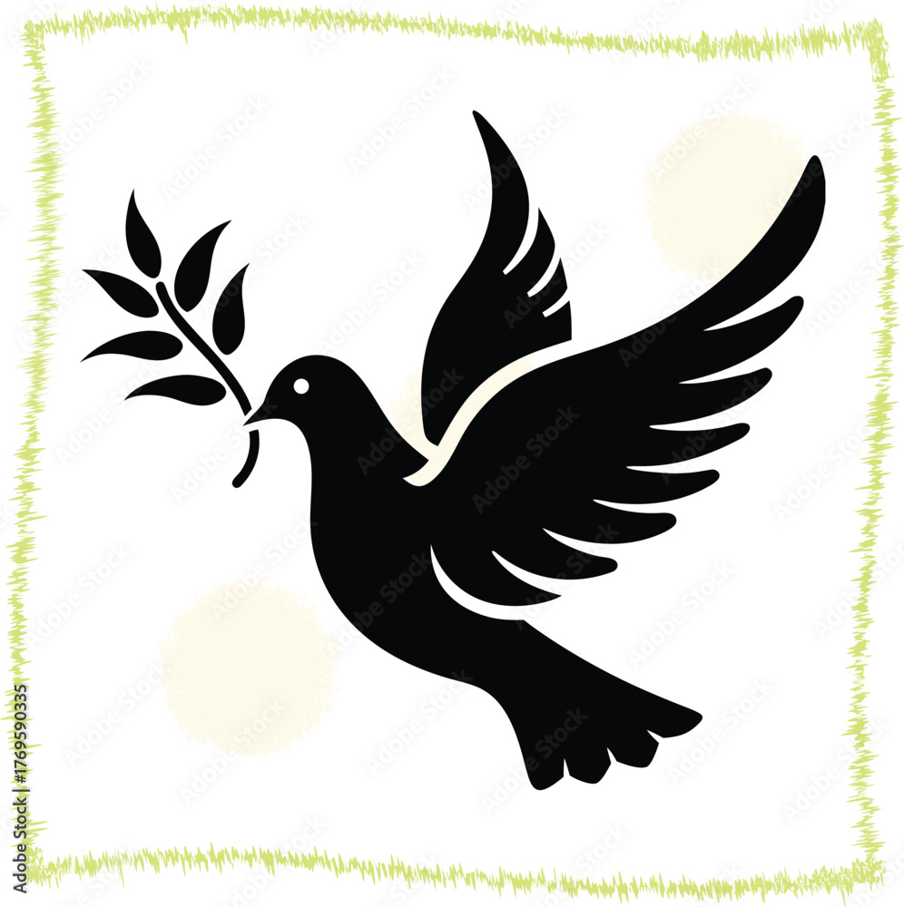 Obraz premium Dove carrying olive branch as symbol of peace and hope for the future black silhouette on white background vector illustration for graphic design and decoration