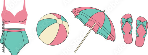 Summer beach vacation items cartoon illustration