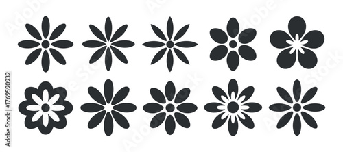 Flower Icons Collection. Floral Vector Set. Geometric Flower Illustration