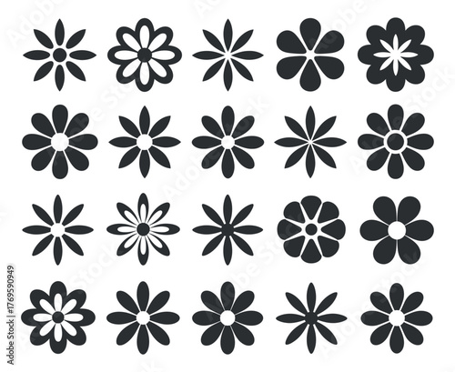 Geometric Flowers Set. Floral Icons. Plant Vector Illustration. Simple Flowers Pack