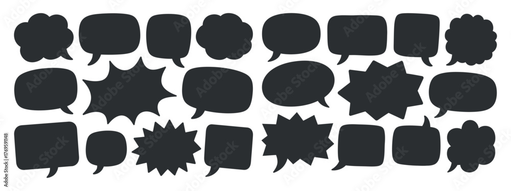 Naklejka premium Black Silhouette Speech Bubbles Seamless Pattern Vector Illustration